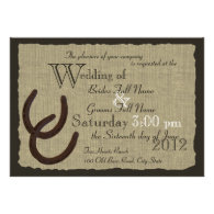 Rustic Horseshoes and Burlap Wedding Announcements