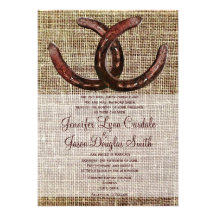 Rustic Horseshoes Burlap Print Wedding Invitations