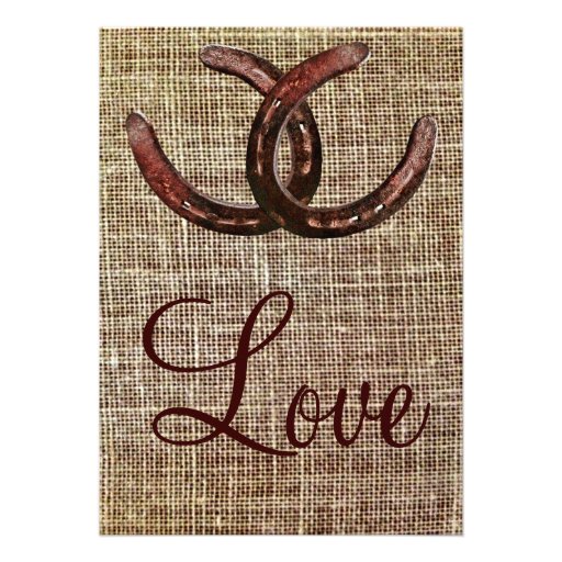 Rustic Horseshoes Burlap Print Wedding Invitations