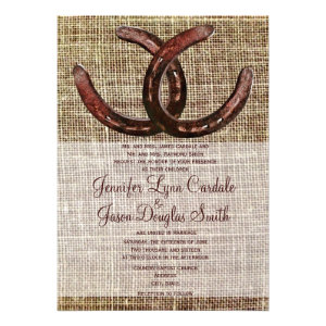 Rustic Horseshoes Burlap Print Wedding Invitations