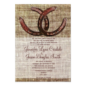 Rustic Horseshoes Burlap Print Wedding Invitations 5