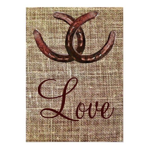 Rustic Horseshoes Burlap Print Wedding Invitations