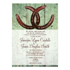 Rustic Horseshoes Country Wood Wedding Invitations