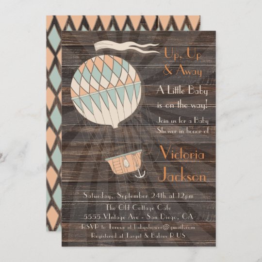 Rustic Hot Air Balloon Baby Shower Invitation Zazzle