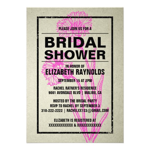 Rustic Hot Pink Bridal Shower Invitations
