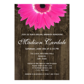 Rustic Hot Pink Daisy Bridal Shower Invitation Personalized Announcements