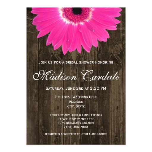 Rustic Hot Pink Daisy Bridal Shower Invitation