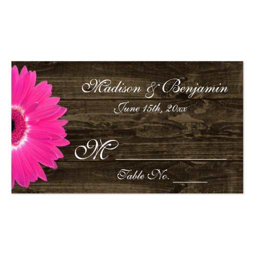 Rustic Hot Pink Gerber Daisy Wedding Place Cards Business Card (front side)