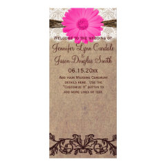Rustic Hot Pink Gerber Daisy Wedding Program
