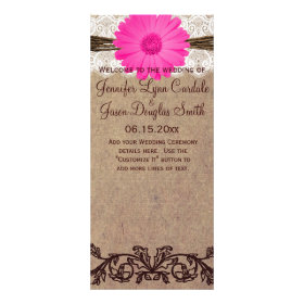 Rustic Hot Pink Gerber Daisy Wedding Program Full Color Rack Card