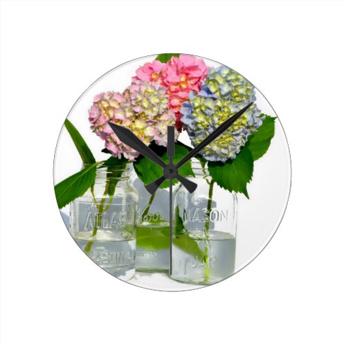 Rustic hydrangeas round clock