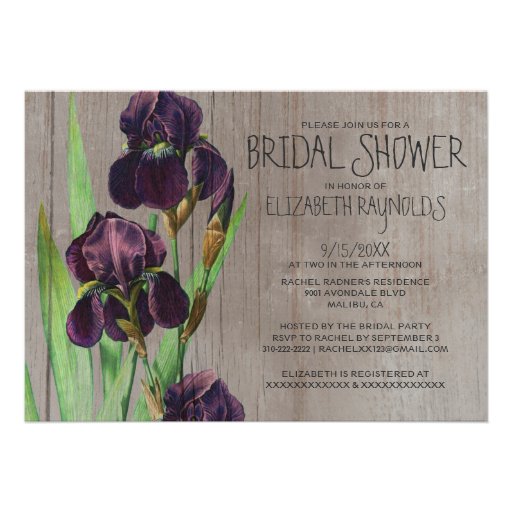 Rustic Iris Bridal Shower Invitations