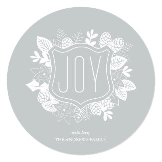 Rustic Joy Round Shimmer Silver Holiday Christmas Card