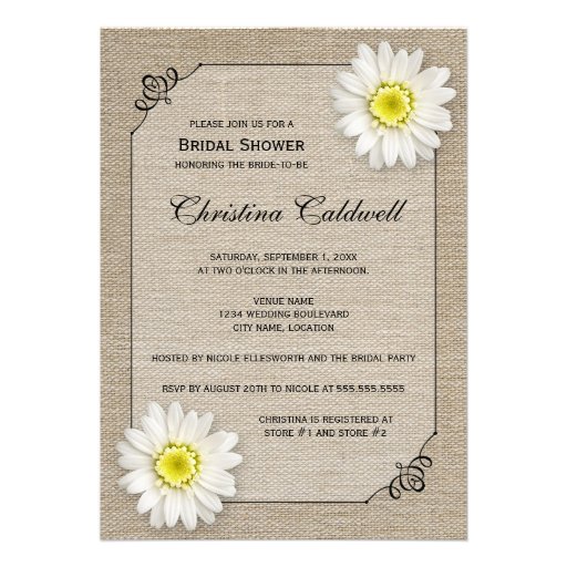 Rustic Jute and White Daisy Bridal Shower Personalized Announcements