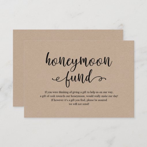 Rustic Kraft Black Script Wedding Honeymoon Fund Enclosure Card Zazzle