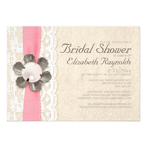 Rustic Lace and Pearls Bridal Shower Invitations