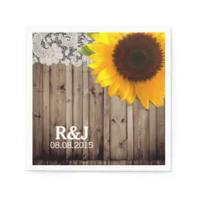 rustic lace barn wood sunflower country wedding standard cocktail napkin