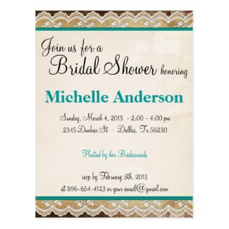 Rustic Lace Customizable Colors Bridal Shower Postcard