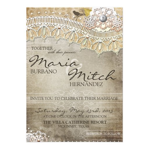 Rustic Lace Distressed Wedding Invitation