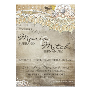 Rustic Lace Distressed Wedding Invitation
