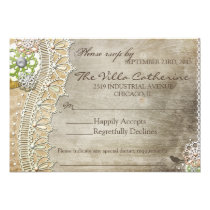 Rustic Lace Distressed Wedding Reception RSVP Custom Invitation