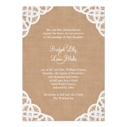 Rustic Lace & Medium Burlap Wedding Invitation