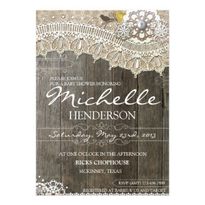 Rustic Lace Wood Baby Shower Invitation