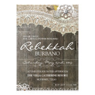 Rustic Lace Wood Bridal Shower Invitation