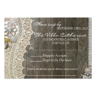 Rustic Lace Wood Floral Wedding Reception RSVP Personalized Invitations