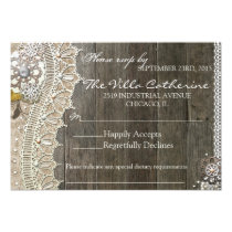 Rustic Lace Wood Floral  Wedding Reception RSVP Personalized Invitations