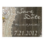 Rustic Lace Wood Save the Date Postcards