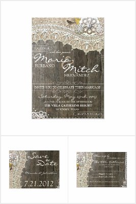 Rustic Lace Wood Wedding Invitation Set