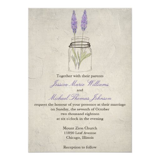 Rustic Lavender Mason Jar | Wedding Personalized Invites