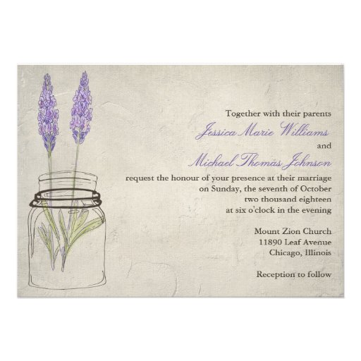Rustic Lavender Mason Jar | Wedding Personalized Invite