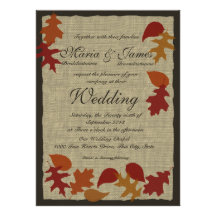 Rustic Leaves and Burlap Wedding Invitation