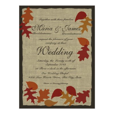 Rustic Leaves and Burlap Wedding Invitation