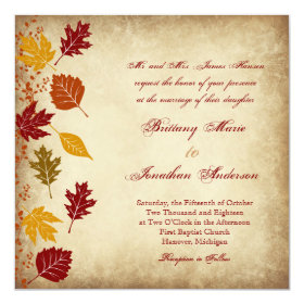 Rustic Leaves Autumn Fall Wedding Invitations 5.25