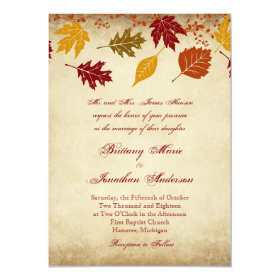Rustic Leaves Autumn Fall Wedding Invitations 4.5