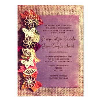 Rustic Leaves Purple Fall Wedding Invitations