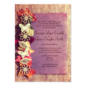 Rustic Leaves Purple Fall Wedding Invitations 4.5