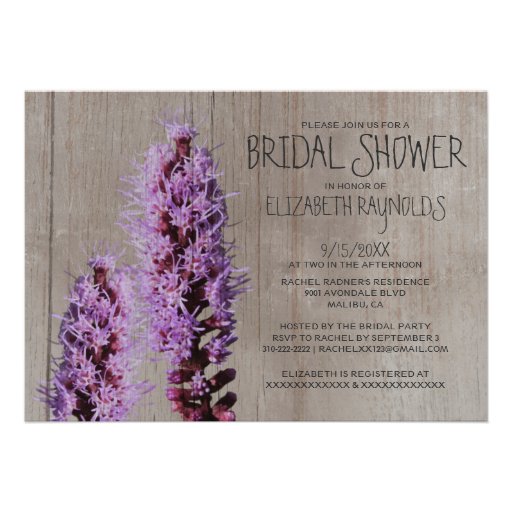 Rustic Liatris Bridal Shower Invitations