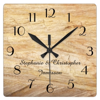 Rustic Light Brown Faux Stone Clock Personalized