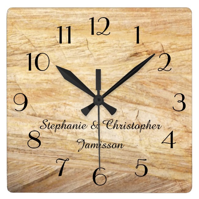 Rustic Light Brown Faux Stone Clock Personalized