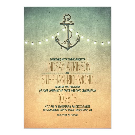Rustic lights nautical wedding invitation (front side)