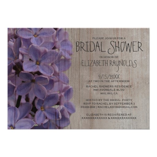 Rustic Lilacs Bridal Shower Invitations