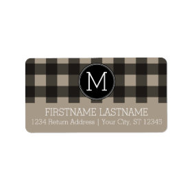 Rustic Linen Black Buffalo Plaid gingham Monogram Personalized Address Label
