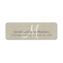 Rustic Linen, Grey Monogram for Weddings Custom Return Address Label