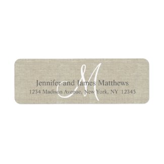 Rustic Linen, Grey Monogram for Weddings Custom Return Address Label