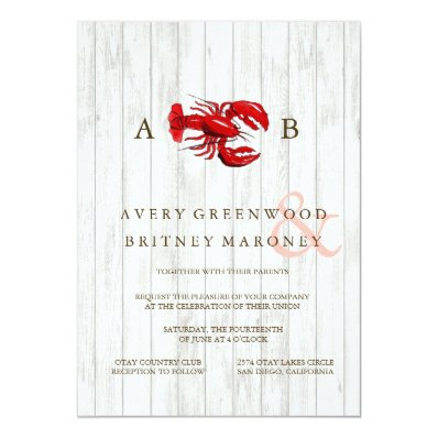 RUSTIC LOBSTER WOOD WEDDING INVITATION