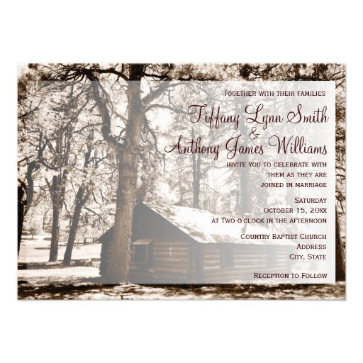 Rustic Log Cabin in Woods Teal Wedding Invitations